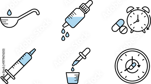 Medical tools and equipment for administering medication are displayed
