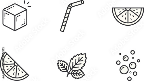 Refreshing summer drink ingredients including ice cubes and citrus slices