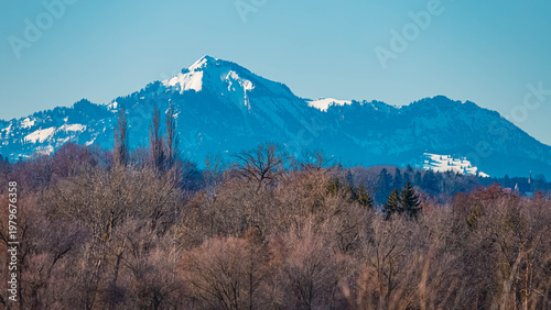 Alpine winter view near Waging am See, Lake Waginger See, Traunstein, Bavaria, Germany