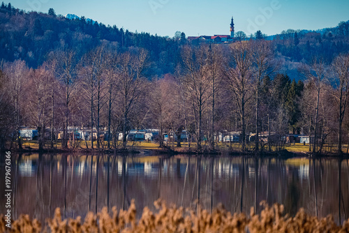 Alpine winter view near Waging am See, Lake Waginger See, Traunstein, Bavaria, Germany