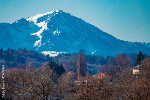 Alpine winter view near Waging am See, Lake Waginger See, Traunstein, Bavaria, Germany