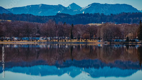 Alpine winter view near Waging am See, Lake Waginger See, Traunstein, Bavaria, Germany