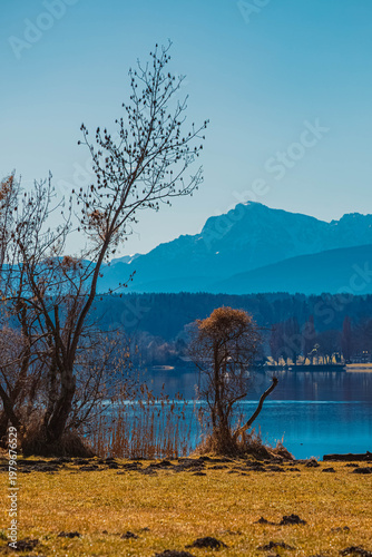 Alpine winter view near Waging am See, Lake Waginger See, Traunstein, Bavaria, Germany