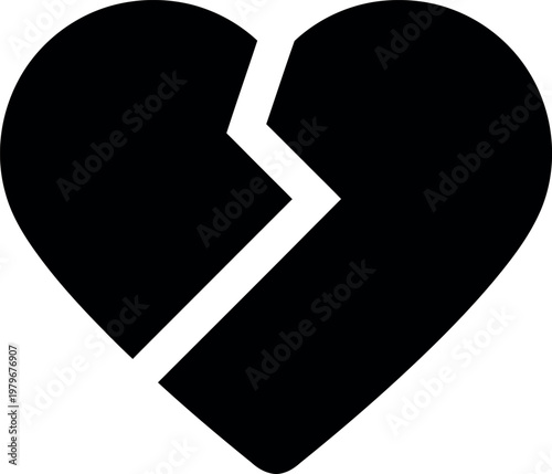 Broken heart icon symbol of loss sadness and emotional pain
