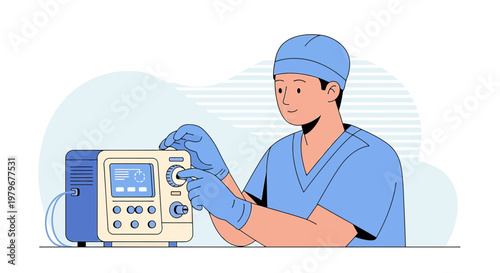 Surgeon Adjusting Medical Equipment in Operating Room