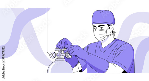 Surgeon Adjusting Oxygen Tank in Operating Room