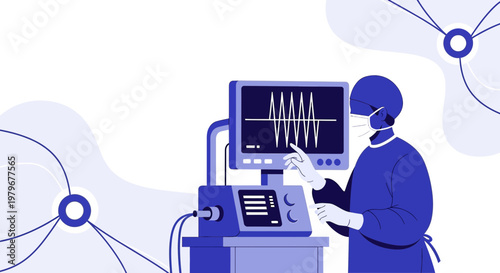 Surgeon Adjusts Anesthesia Machine Displaying Vital Signs in Modern Operating Room