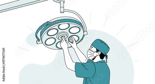 Surgeon Adjusting Surgical Lamp in Operating Room