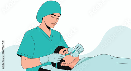 Surgeon Applying Bandage to Patient's Face After Cosmetic Surgery in Operating Room