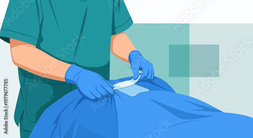 Surgeon Applying Dressing to Patient on Operating Table