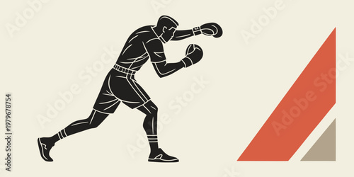 Graphic silhouette of a boxer throwing a punch with abstract geometric background elements fighting silhouette competition exercise sportsman physical minimalist illustration isolated