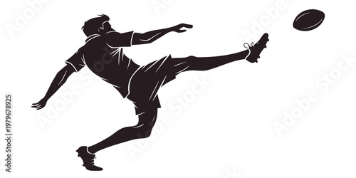 Dynamic silhouette of a male athlete kicking a football ball during a professional sports match with football silhouette movement competition professional training exercise lifestyle
