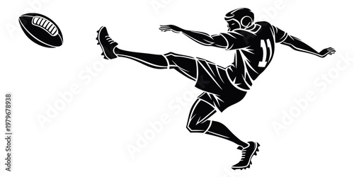 Black silhouette of an american football player with number eleven kicking a ball in a dynamic action pose football american silhouette movement competition professional training
