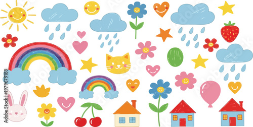 Colorful collection of children s craft and art supplies illustrations