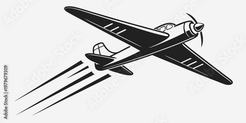 Dynamic graphic illustration of a vintage airplane in motion with air travel propeller plane movement lines aviation graphic aviation icon design element airplane propeller aviation