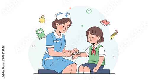 Nurse Administers Injection to Child for Vaccination in School Health Room