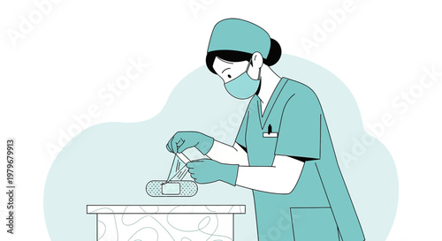 Nurse Applying Bandage After Medical Procedure, Healthcare Concept