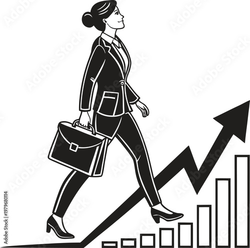 Bild auf Leinwand Businesswoman climbing growth graph, career success, professional development, b