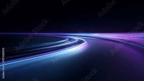 Futuristic Abstract Neon Light Trails Representing High Speed Data Transfer and Fiber Optic Connectivity in a Dark Digital Space for Technology and Innovation Backgrounds