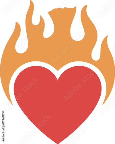 Flaming heart icon passion love and intense emotion symbol