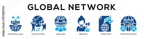 Glyphcolor - Global Network web banner vector illustration concept