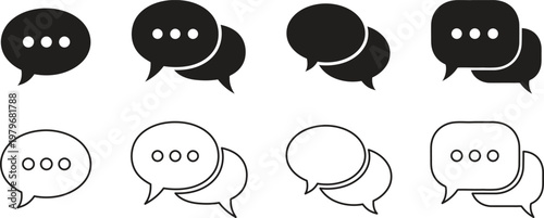 Communication bubbles black and white icon set for dialogue and messaging