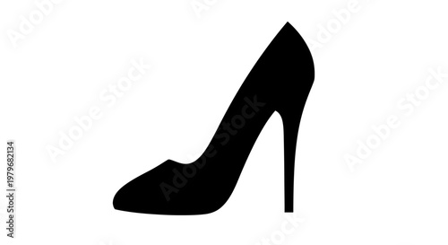 Black high heel shoe silhouette isolated on white background.