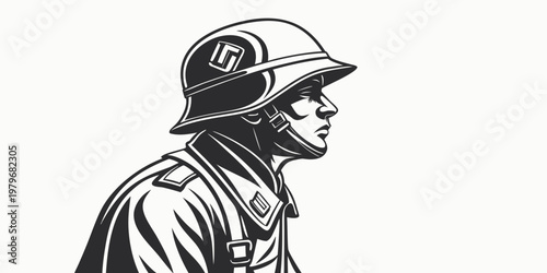Soldier portrait in helmet with emblem and military uniform soldier silhouette black and white army personnel soldier s face military service soldier icon military portrait caucasian