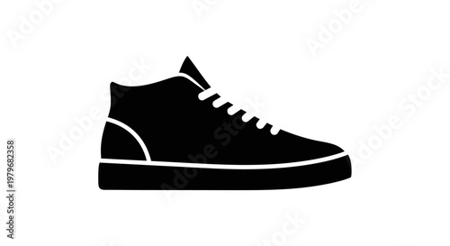 Black high top sneaker silhouette with white laces.