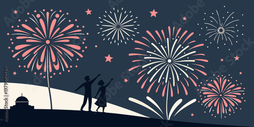 Couple watching fireworks display with fireworks show fourth of july independence day fireworks night sky fireworks watching celebration new year festival spectacle excitement