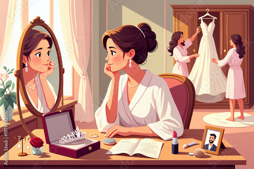 Bride Getting Ready – Wedding Morning Preparation at Vintage Dressing Table