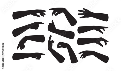 Hand gesture silhouettes set with expressive finger and arm poses minimal black icons