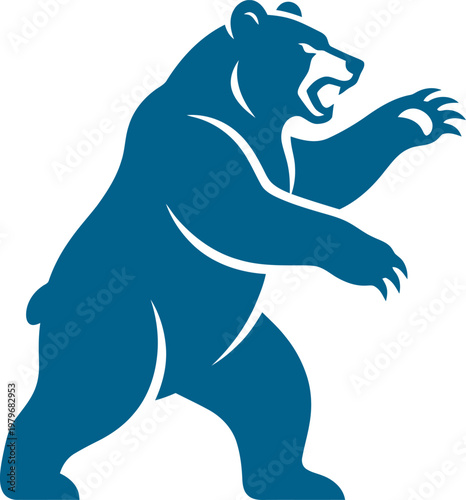 Aggressive grizzly bear standing on hind legs and roaring can be Editable