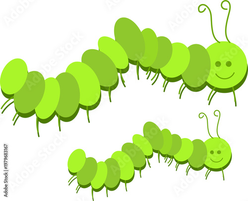 Cute Green Cartoon Caterpillars Illustration