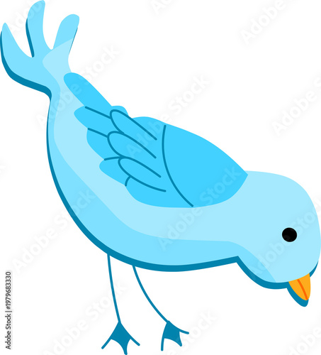 Cute Cartoon Blue Bird Looking Down