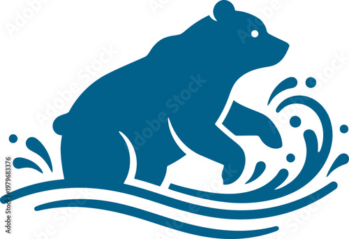 Bear wading through splashing water in a river can be Editable