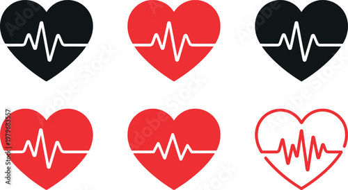 Heartbeat icons variations in color and outline style