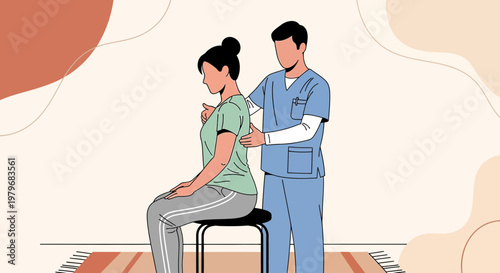 Physical therapist examining patient's back, rehabilitation and recovery concept