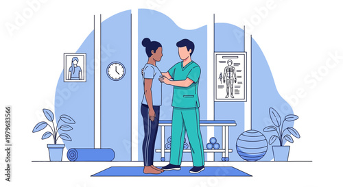 Physical Therapist examining patient in clinic, rehabilitation and healthcare concept
