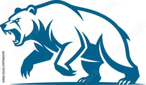 Charging grizzly bear roaring with mouth open silhouette can be Editable