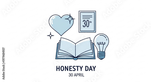 Honesty day april 30th illustration with heart book light bulb