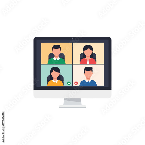 Four people participate in a video conference on a computer screen