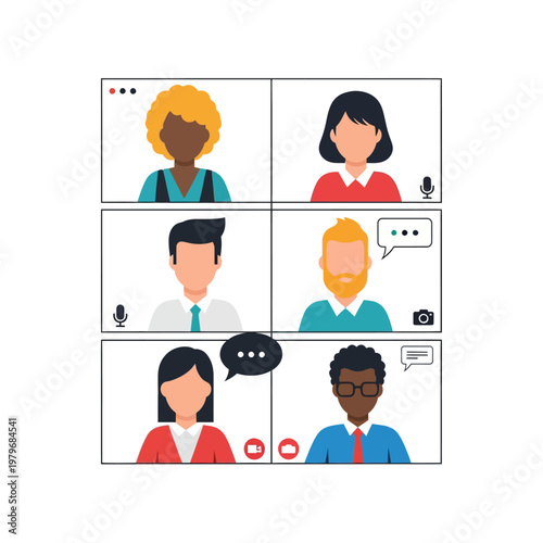 People participate in a video conference call from different locations