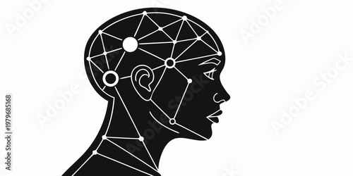 Artificial intelligence profile silhouette with neural network node connections intelligence technology cybernetic connection illustration innovation abstract learning processing