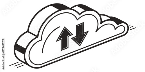 Cloud data transfer icon showing simultaneous upload and download arrows with transfer download computing internet technology communication exchange business connection information