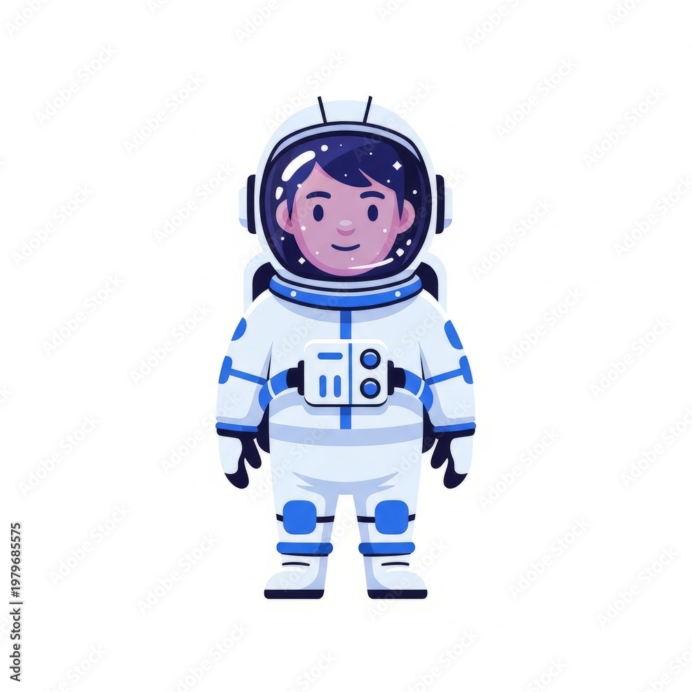 Fototapeta premium Astronaut character flat vector illustration isolated on white background. Cute and minimal space explorer suitable for education, space themes, mascots, and UI design.