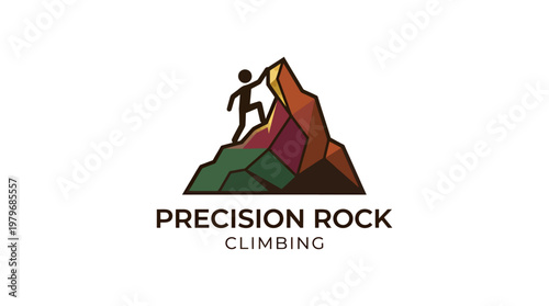 Precision Rock Climbing Logo with Human Figure