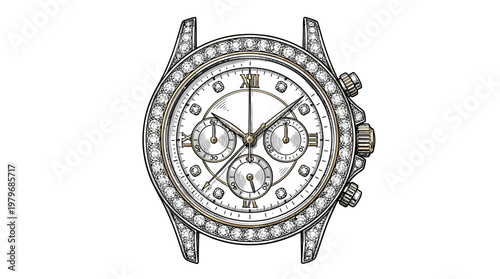 Luxury Diamond Watch on White Background