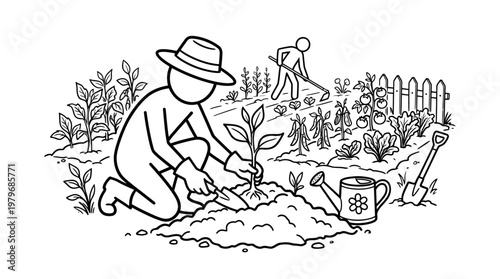 Gardener Planting a Sapling in a Home Garden