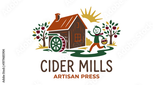 Rustic Cider Mills Logo with Happy Character